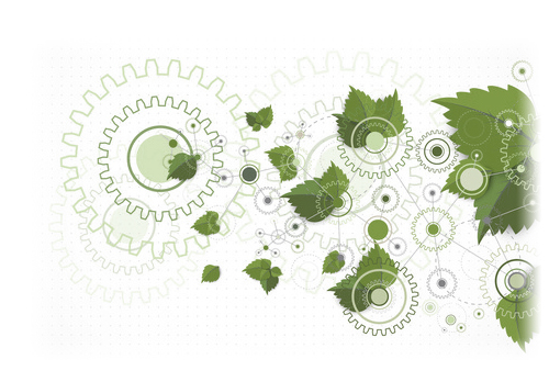 graphic of leaves and gears